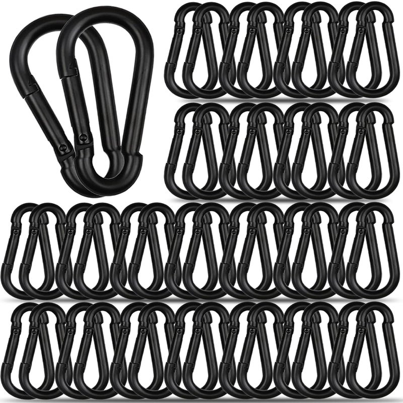 HANDRERLEE 50 PCS 3'' Spring Snap Hook Carabiner, M8 5/16 Inch Galvanized Black Steel Carabiner Clip, 500LBS Holding Capacity Quick Link Clip Keychain for Hammock Dog Leash & Camping Gym - Image 1